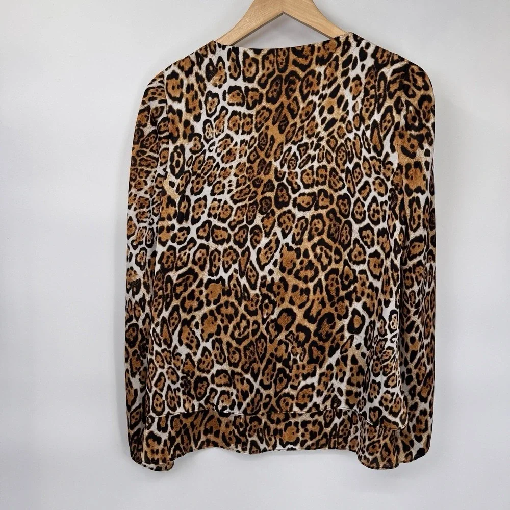 Boston Proper Top Womens 2 Brown Animal Print Mob Wife Satin Polyester - Picture 9 of 16
